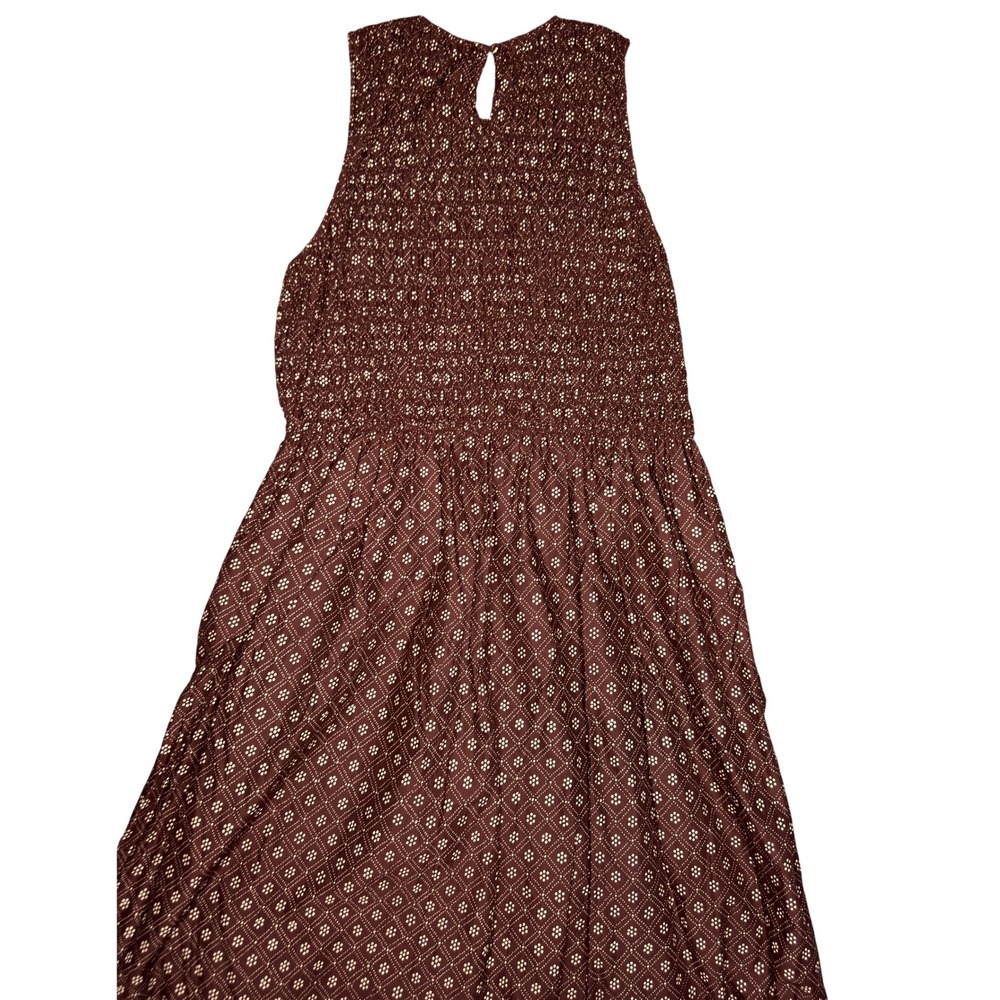 Madewell Melody Midi Dress XXL Molasses Smocked Cotton Geometric Sleeveless - Picture 3 of 6